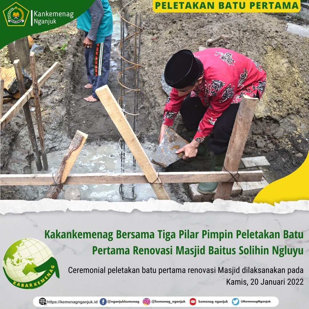 Kakankemenag Bersama Tiga Pilar Pimpin Peletakan Batu Pertama Renovasi Masjid Baitus Solihin Ngluyu