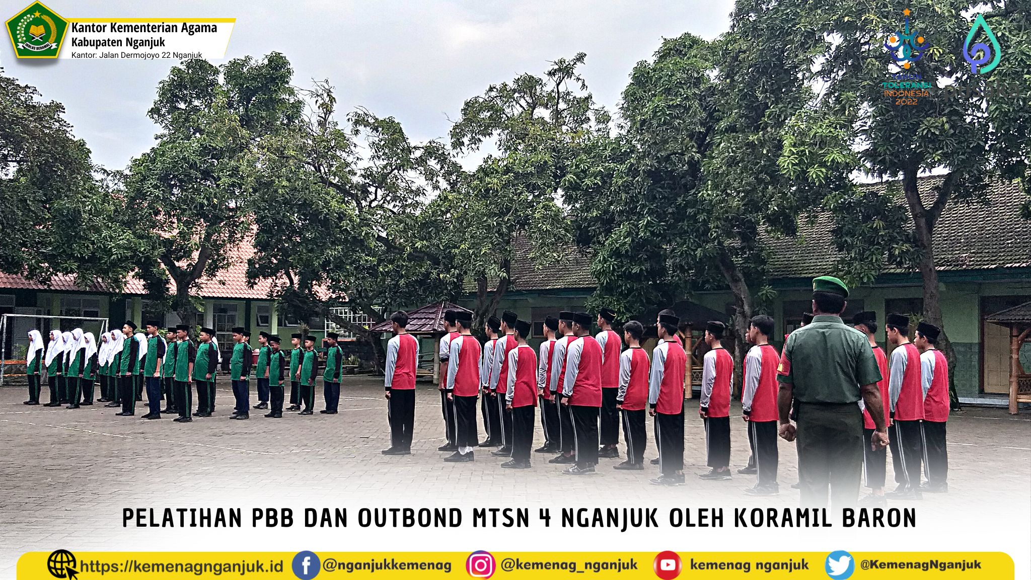 Pelatihan PBB dan Outbond MTsN 4 Nganjuk oleh Koramil Baron