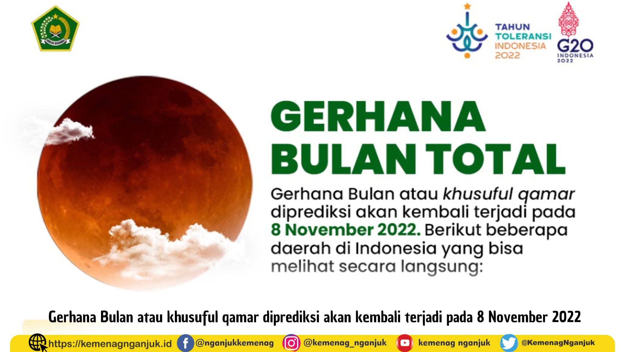 Gerhana Bulan atau khusuful qamar diprediksi akan kembali terjadi pada 8 November 2022