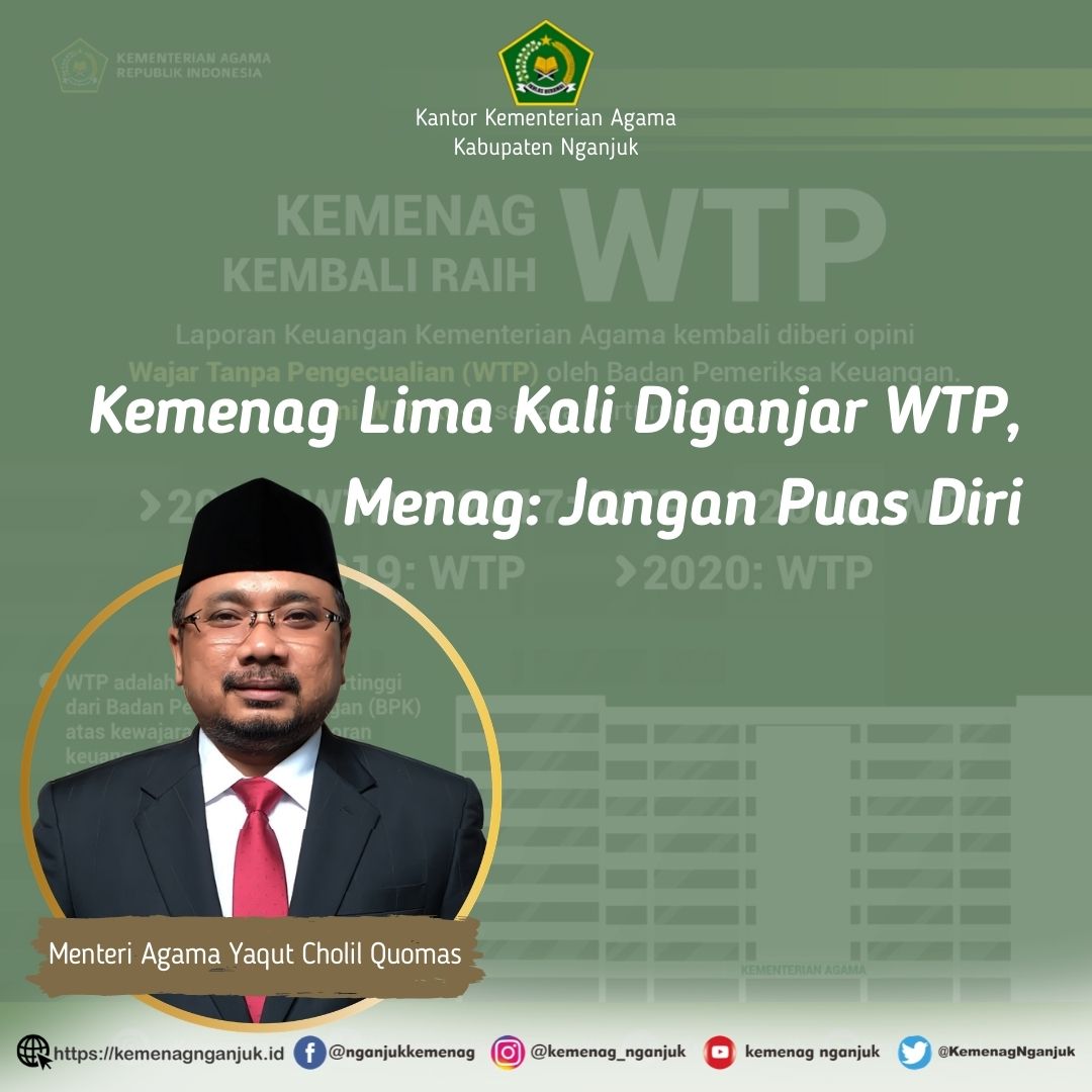 Kemenag Lima Kali Diganjar WTP, Menag: Jangan Puas Diri