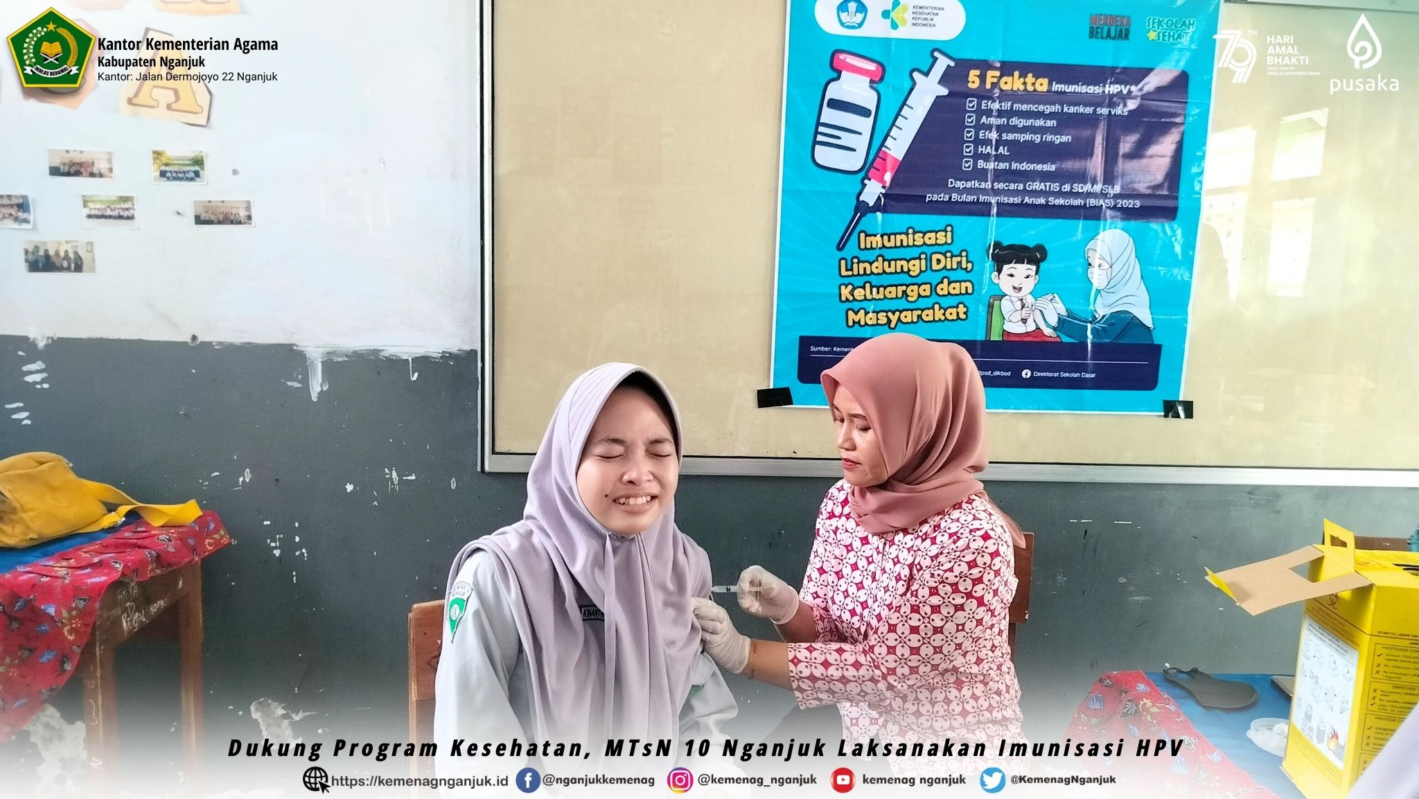 Dukung Program Kesehatan, MTsN 10 Nganjuk Laksanakan Imunisasi HPV 