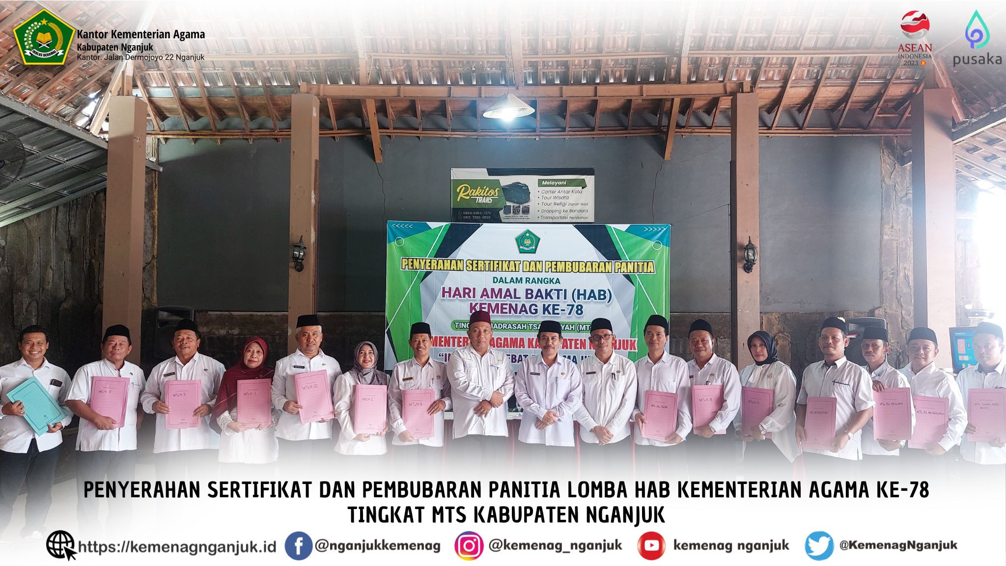 Penyerahan Sertifikat dan Pembubaran Panitia Lomba HAB Kementerian Agama ke-78 Tingkat MTs Kabupaten