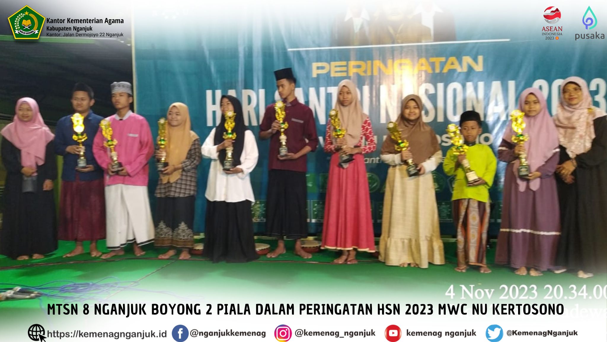 MTsN 8 Nganjuk Boyong 2 Piala dalam Peringatan HSN 2023 MWC NU Kertosono