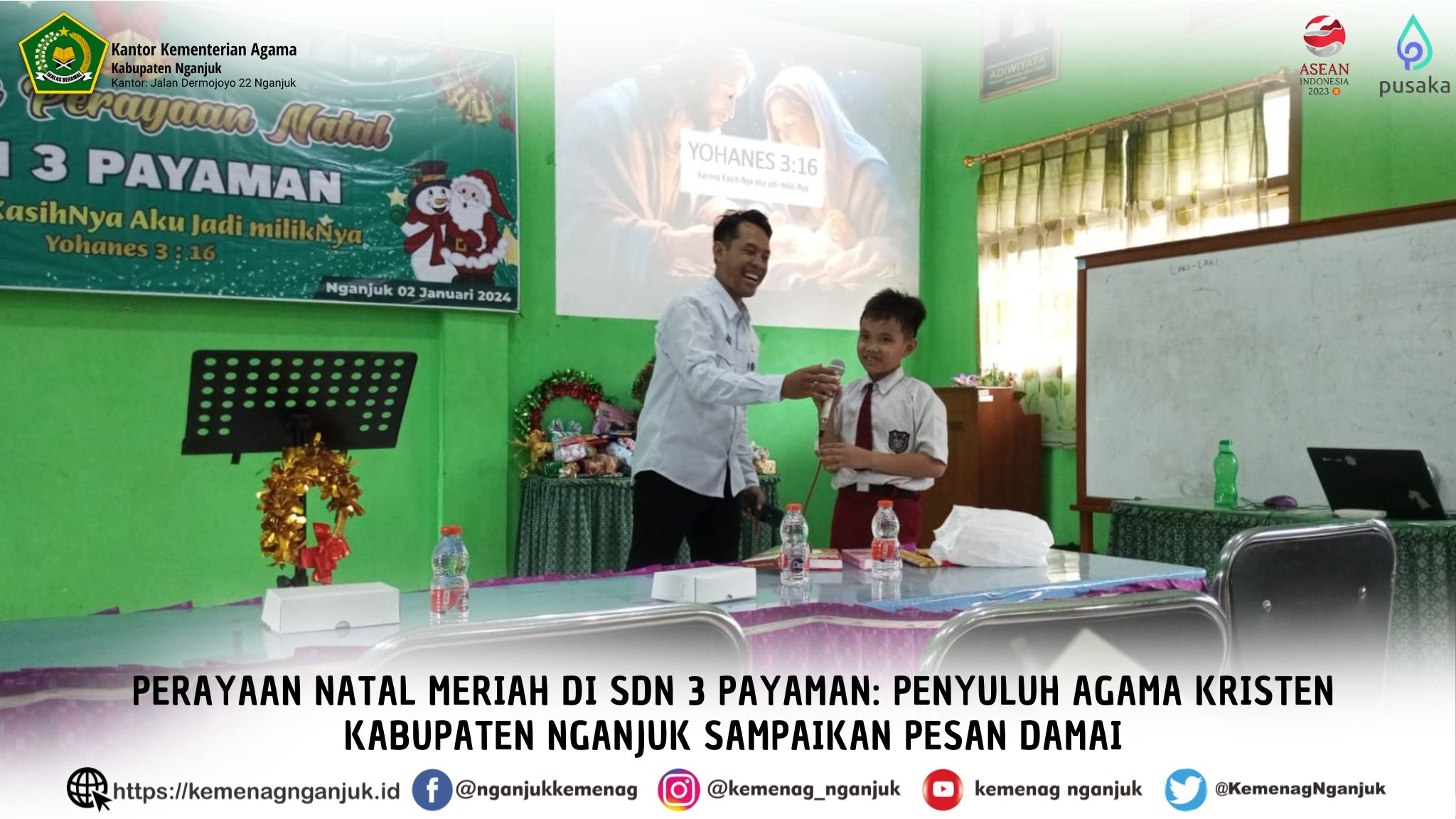 Perayaan Natal Meriah di SDN 3 Payaman: Penyuluh Agama Kristen Kabupaten Nganjuk Sampaikan Pesan Dam