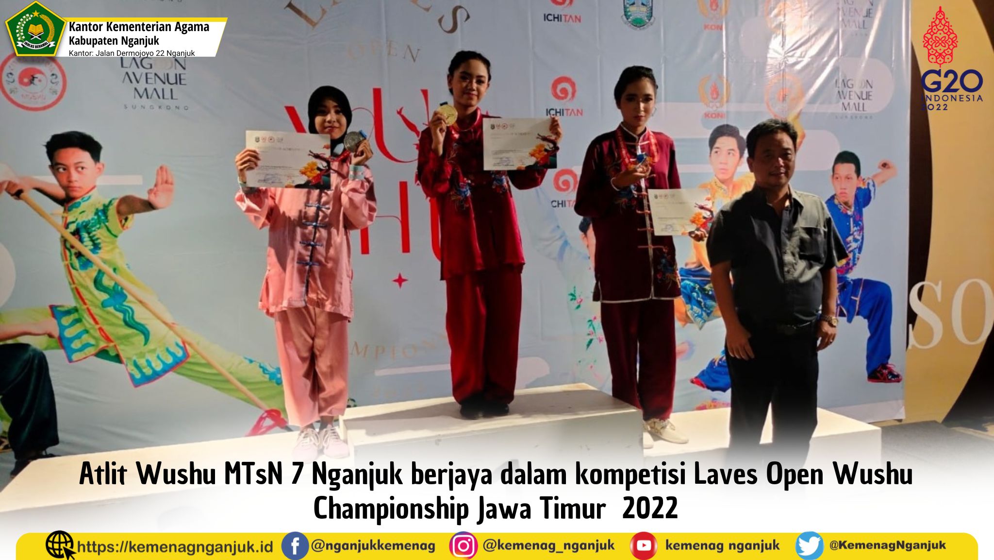 Membanggakan, Atlit Wushu MTsN 7 Nganjuk berjaya dalam kompetisi Laves Open Wushu Championship Jawa
