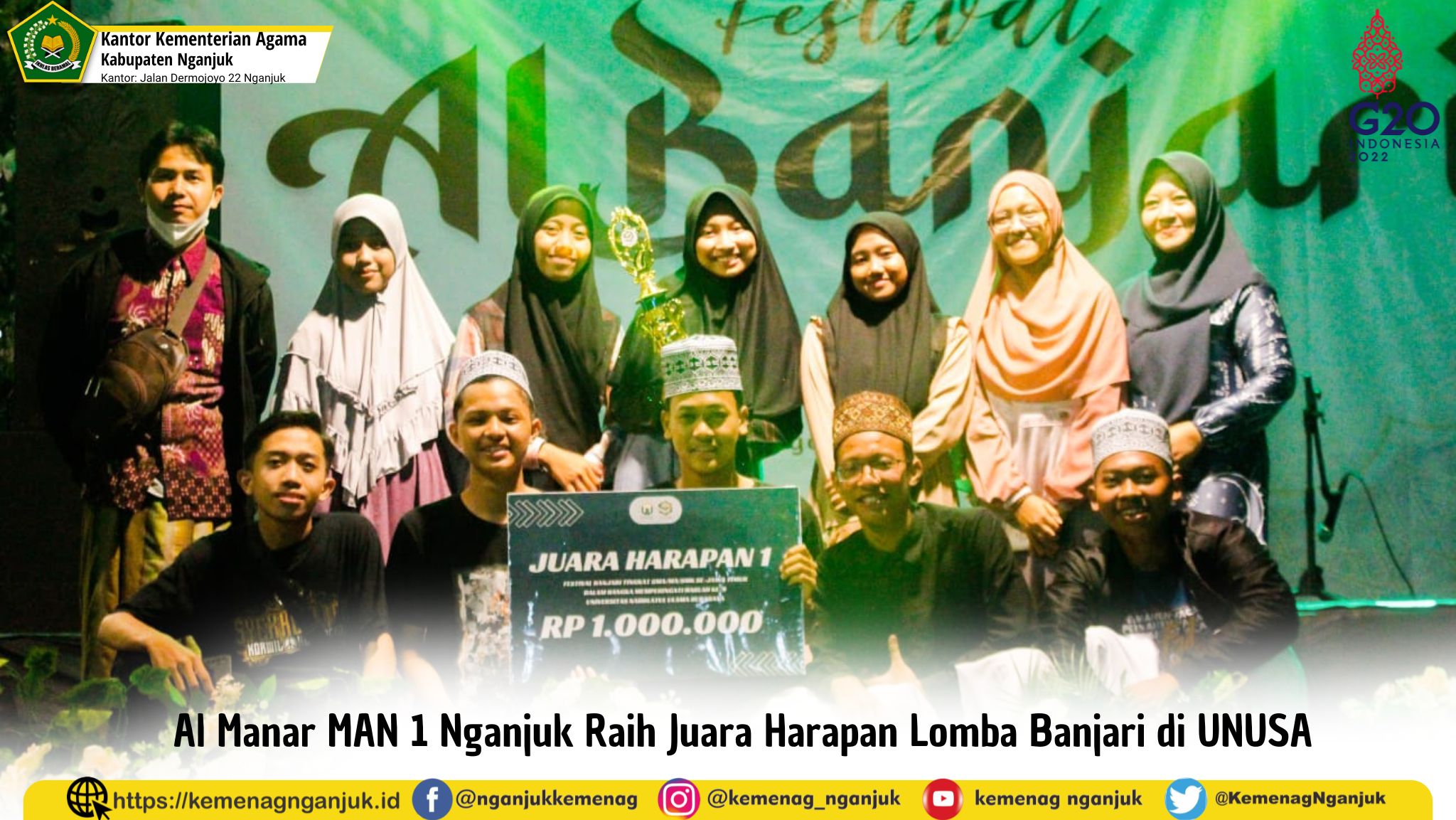 Al Manar MAN 1 Nganjuk Raih Juara Harapan Lomba Banjari di UNUSA